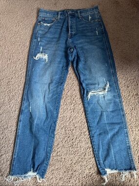 GAP Women's Distressed Straight-Leg Blue Jeans